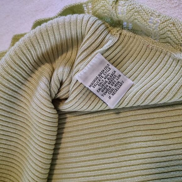 Y2K Short Sleeve Knit Sweater Cardigan Green Fairycore Twee Romantic Size Med - Picture 7 of 7